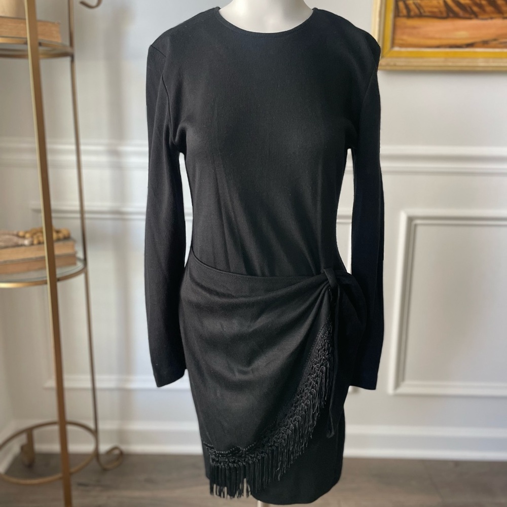 90's Black Draped Fringe Cocktail Dress